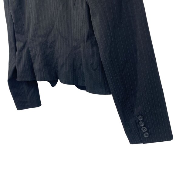 Express Design Studio Womens Blazer 12 Black Pinstripe Cropped Jacket Tailored - Picture 10 of 16